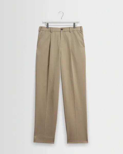 Aubyn - Beige Cotton Tencel Twill Relaxed Fit Trousers