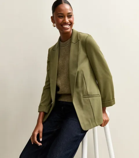 Women's Dark Khaki Ponte Jersey Blazer