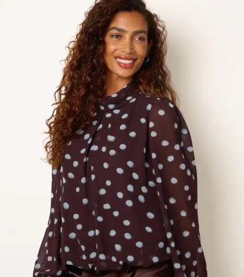 Blue Vanilla Women's Dark Brown Polka Dot Blouse