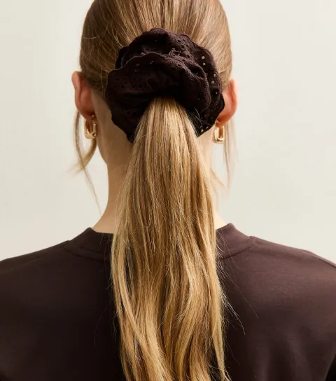 Brown Broderie Anglaise Frill Scrunchie