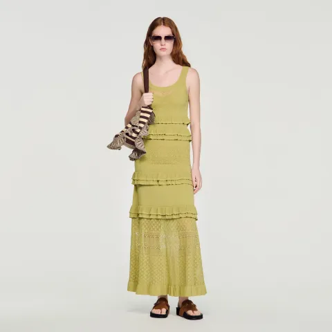 Ruffled knit maxi dress