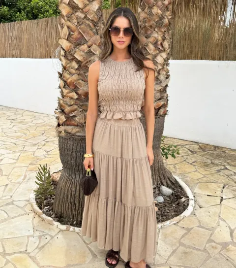 Women's Stone Tiered Midi Skirt