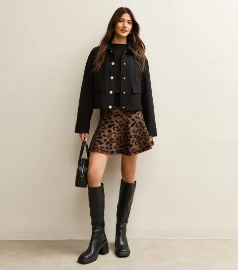 Women's Brown Animal Print Mini Skater Skirt