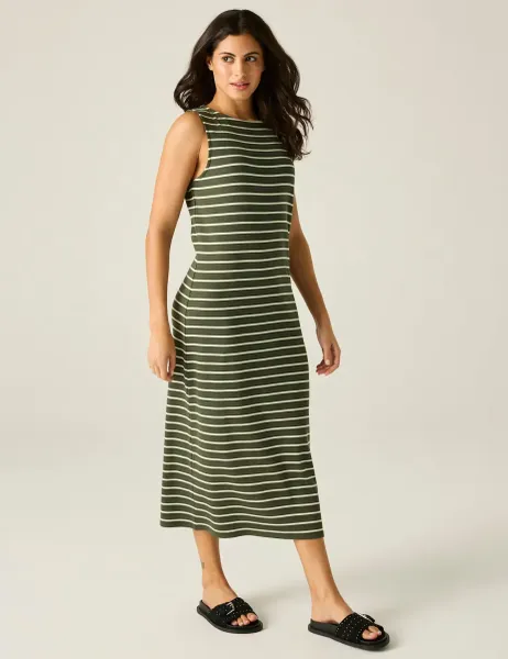 Regatta Amorie Cotton Rich Striped Midi Dress Green Mix