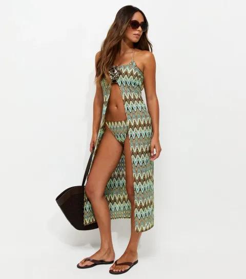 Women's Blue Zig Zag Crochet Knit Beach Top