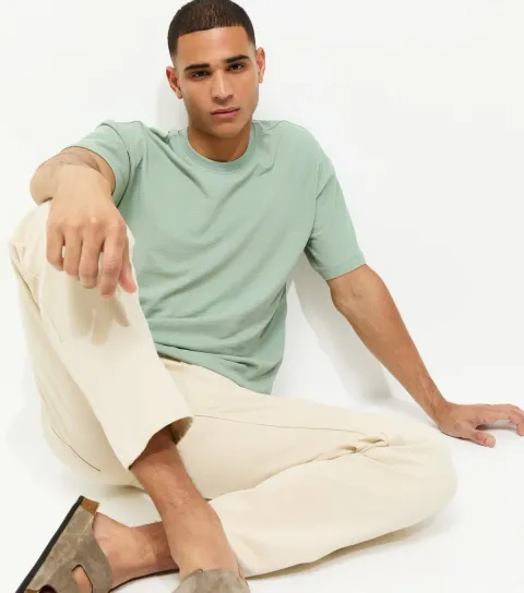 New Look Men's Light Green Oversized Fit Soft Textured T-Shirt