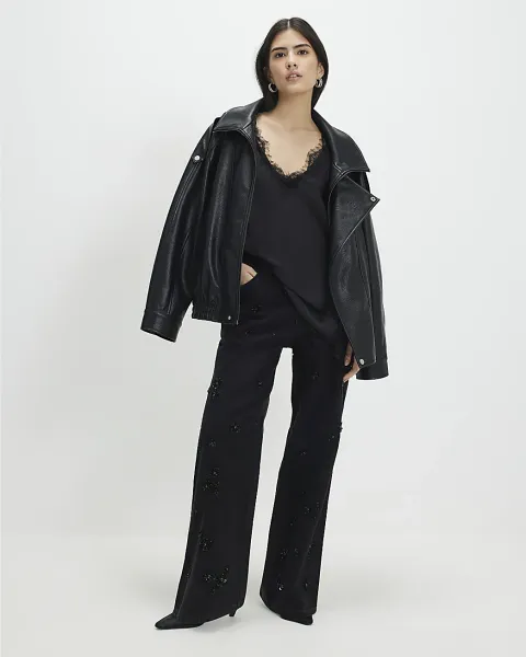 River Island Petite Straight Embellished Jeans