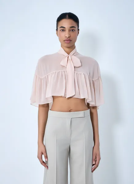 Silk Chiffon Cropped Blouse