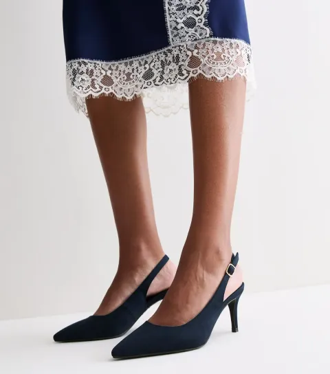 New Look Women's Navy Faux Suede Slingback Pointed Toe Pumps Vegan