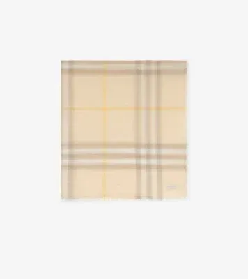 Wide Check Wool Scarf in Custard beige