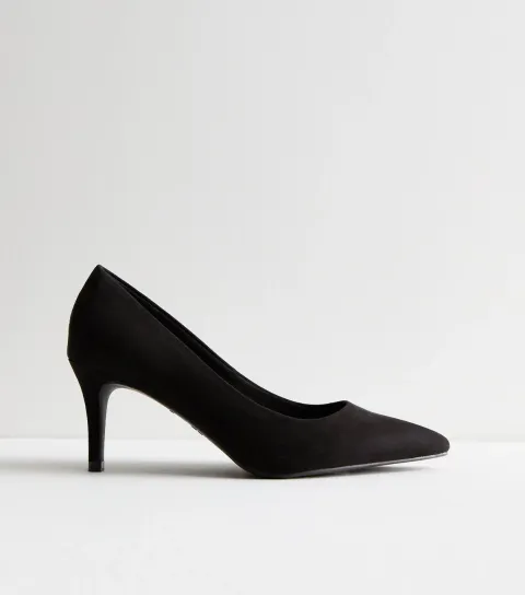 Women's Wide Fit Black Suedette Pointed Stiletto Heel Court Shoes