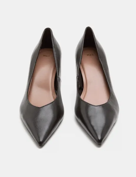 Marks & Spencer Leather Kitten Heel Pointed Court Shoes Brown