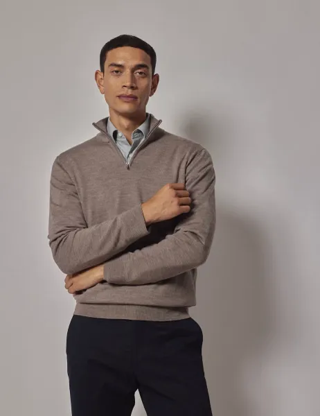Hawes & Curtis Pure Wool Half Zip Jumper Neutral