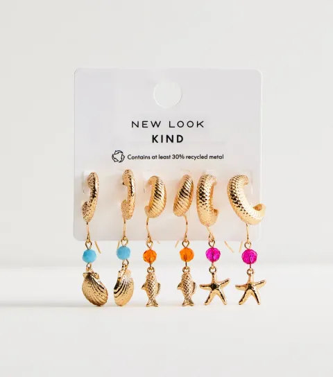 Pack of 6 Gold Tone Coastal Drop and Hoop Earrings