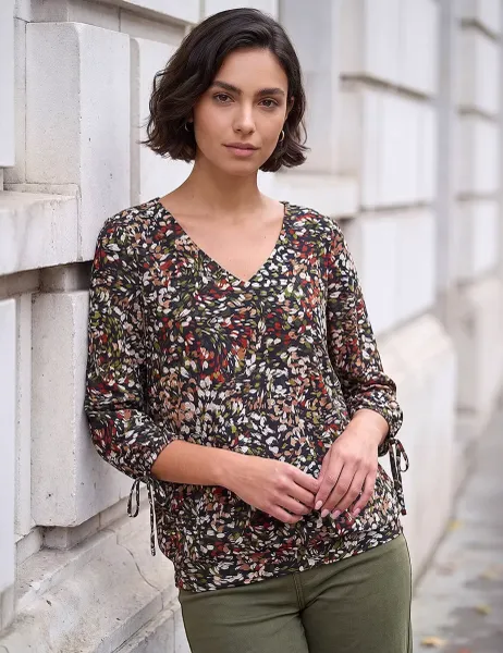 Roman Puff Print Bubble Top Khaki