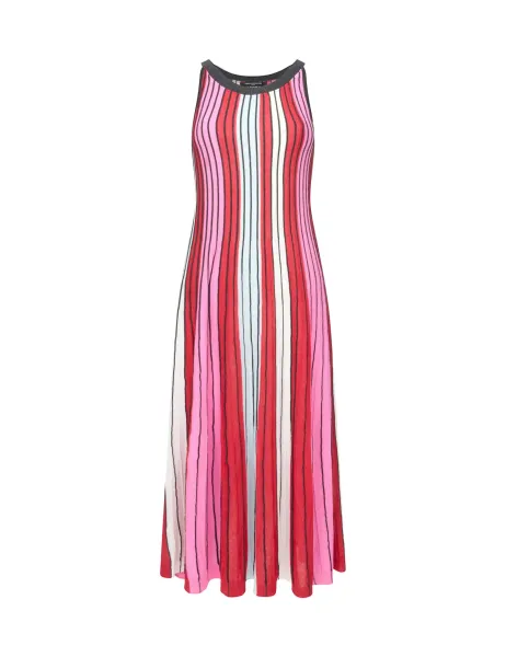 French Connection Striped Knitted Midi Skater Dress Red Mix