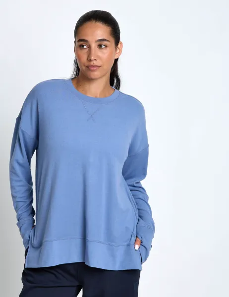 Cotton Blend Sweatshirt Blue Denim