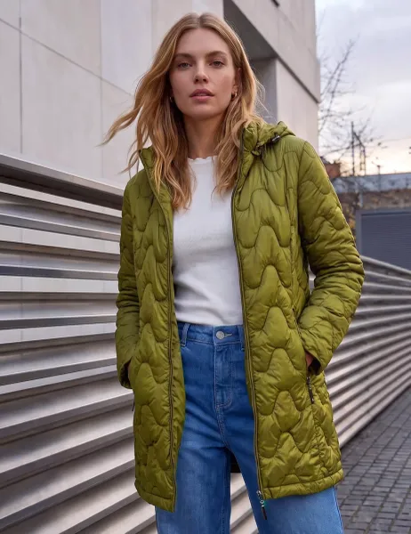 Roman Quilted Hooded Puffer Coat Khaki Mix