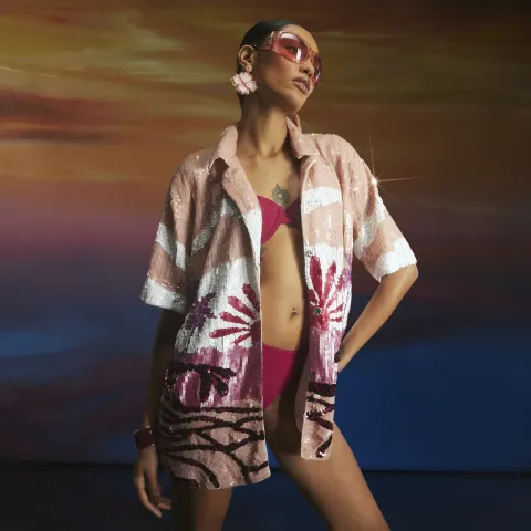 River Island Premium Palm Tree Embellished Shirt