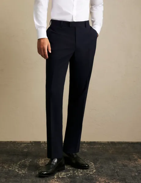 River Island Slim Fit Tailored Flat Front Suit Trousers Navy