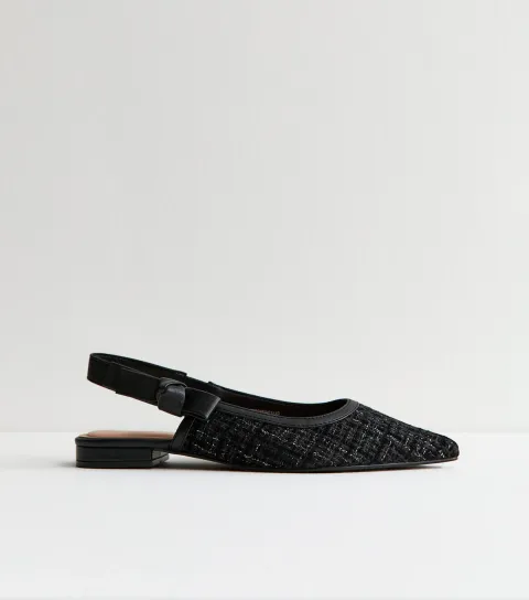 Women's Black Boucle Pointed Flats Vegan