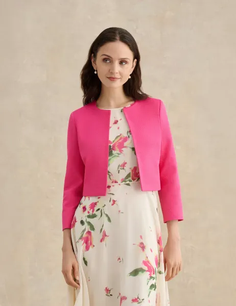 Hobbs Cotton Blend Textured Cropped Jacket Pink