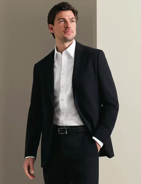 Slim Fit Wool Rich Stretch Striped Suit Jacket Dark Navy Mix