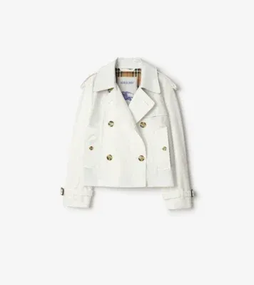 Cropped Tropical Gabardine Mayfair Trench Jacket in Cotton white