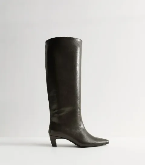 Women's Dark Green Faux Leather Knee High Boots Vegan