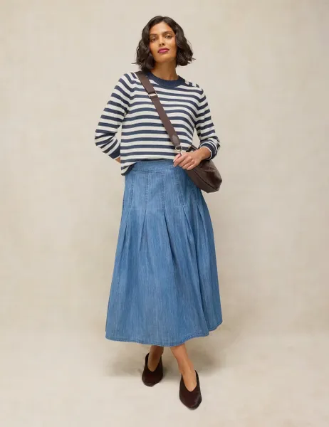 White Stuff Pure Cotton Denim Midaxi A-Line Skirt Blue