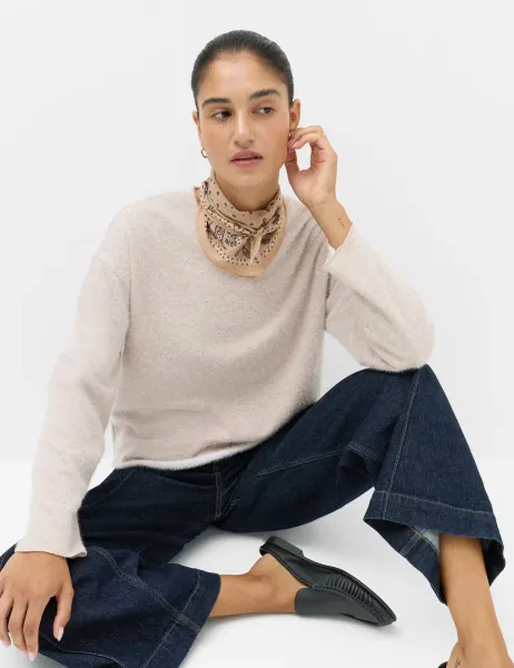 Marks & Spencer Cosy Eyelash Crew Neck Sweatshirt Beige Marl