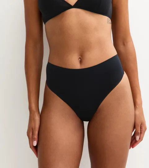 Women's Black Bonded High Waist Micro Thong
