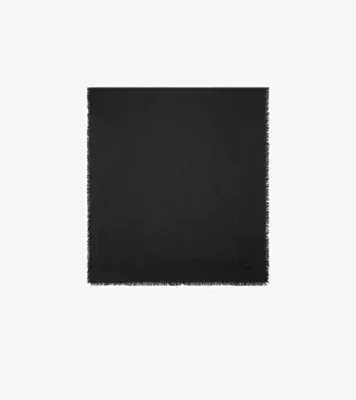 Wide Check Wool Silk Scarf in Black