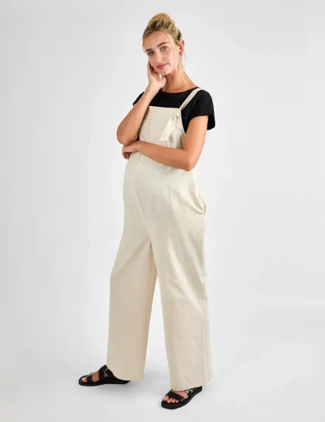 JoJo Maman Bébé Maternity Cotton Rich Wide Leg Dungarees Stone