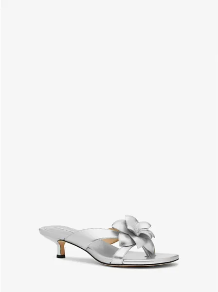 Jacie Floral Embellished Metallic Leather Kitten Heel Sandal