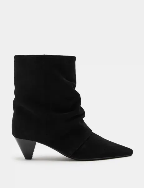 Marks & Spencer Suede Slouchy Cone Heel Pointed Ankle Boots Black