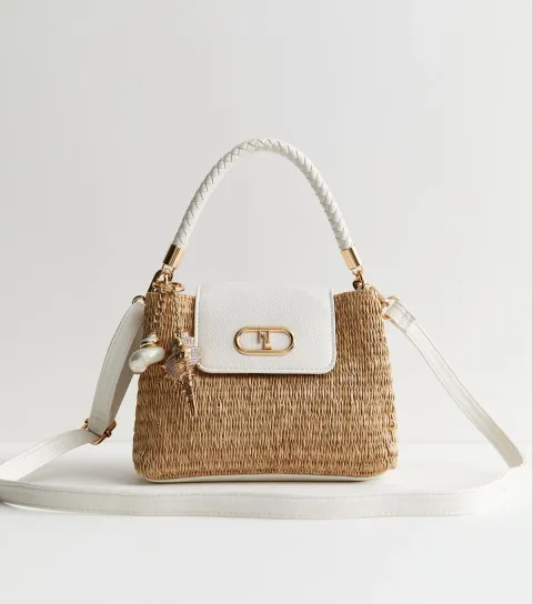 Stone Woven Plaited Handle Crossbody Bag