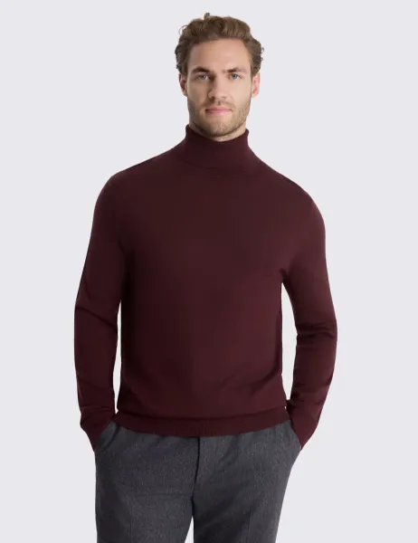 Moss Merino Blend Roll Neck Jumper Dark Red