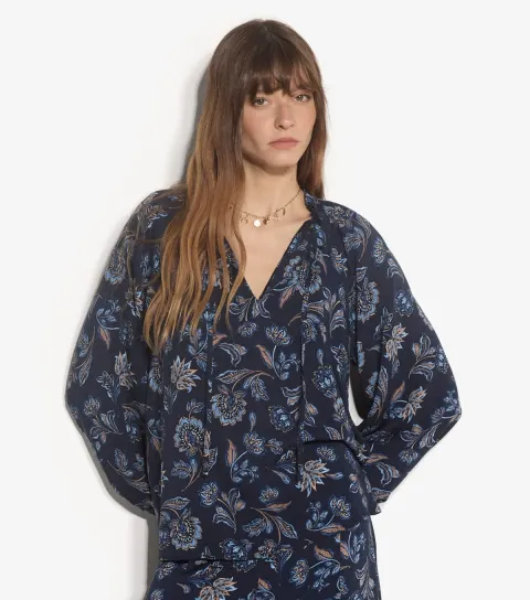 Women's Blue Floral Print Blouse