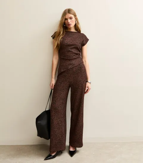 Women's Brown Crinkled Spotty Wide Leg Trousers
