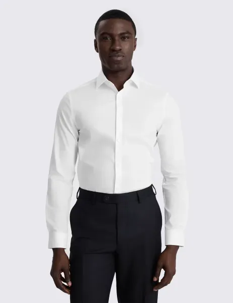 Moss Slim Fit Cotton Rich Stretch Shirt White