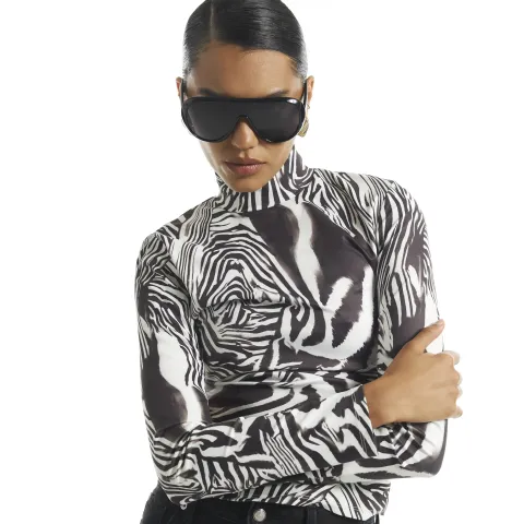 River Island Zebra Print Funnel Neck Top