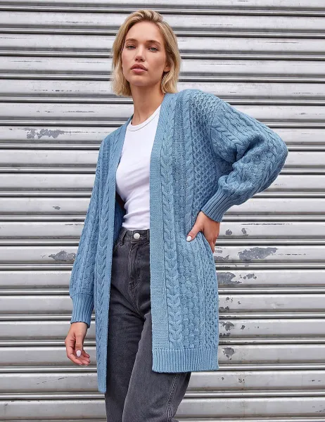 Roman Chunky Cable Knit Cardigan Blue Mix