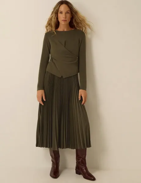 Monsoon Knitted Midi Dress Khaki