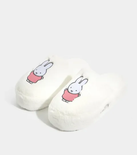 Women's White Embroidered Miffy Slippers
