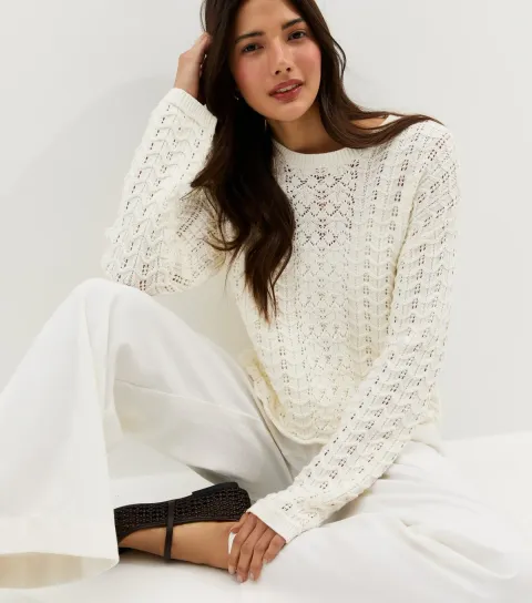 Women's Cream Cotton Rich Open Stitch Jumper