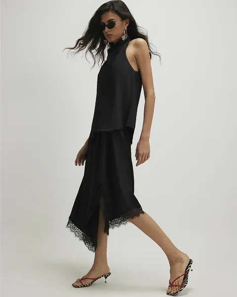 River Island Lace Trim Asymmetric Midi Dress
