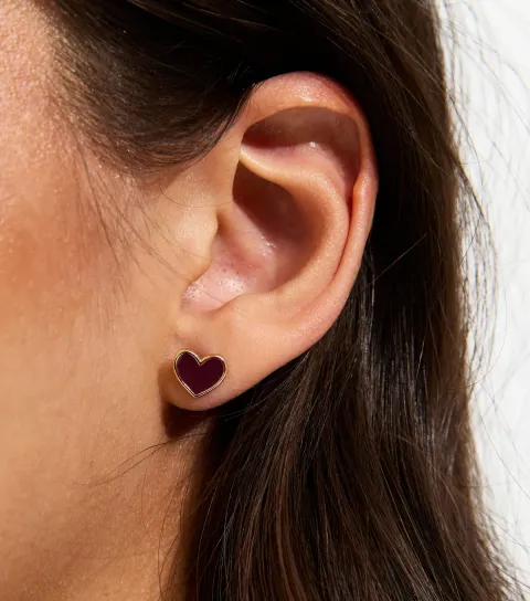 Dark Brown Heart Stud Earrings