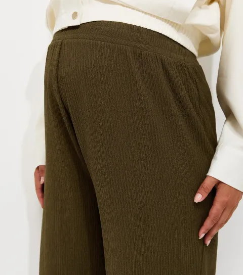 Women's Maternity Light Khaki Crinkle Texture Wide Leg Trousers