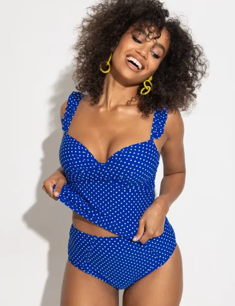 Pour Moi Sicily Polka Dot Wired Padded Tankini Top Blue Mix